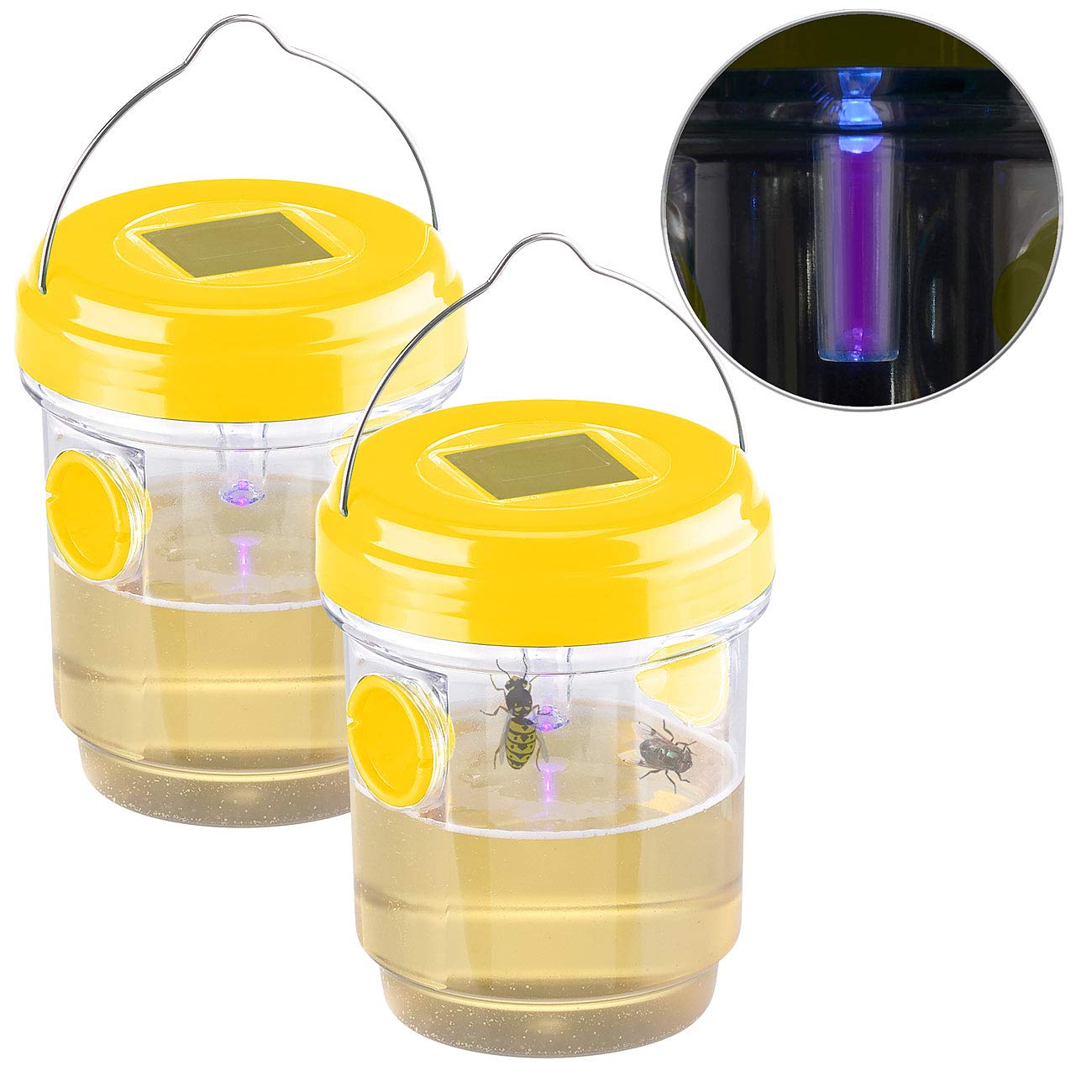 Exbuster Insekten-Fallen: 8er-Set giftfreie Solar-LED-Insektenfalle zum Aufhängen und Hinstellen (Insektenfallen für Fliegen, Wespen-Falle)