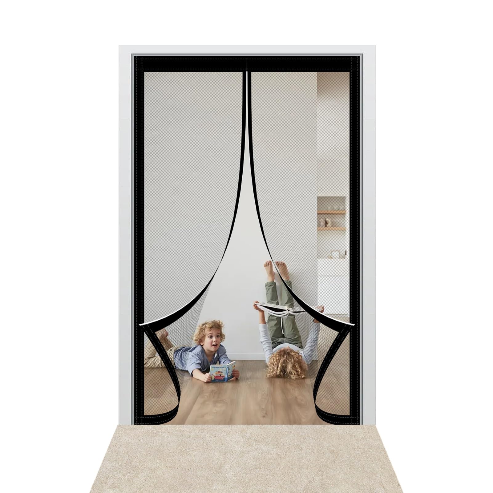 Mosquitera Magnética para Puerta 202 x 197 cm Mantiene El Aire Fresco en El Interior Mosquitera Puertas Fácil Instalación sin Taladrar para Puertas Correderas/Terraza, Negro