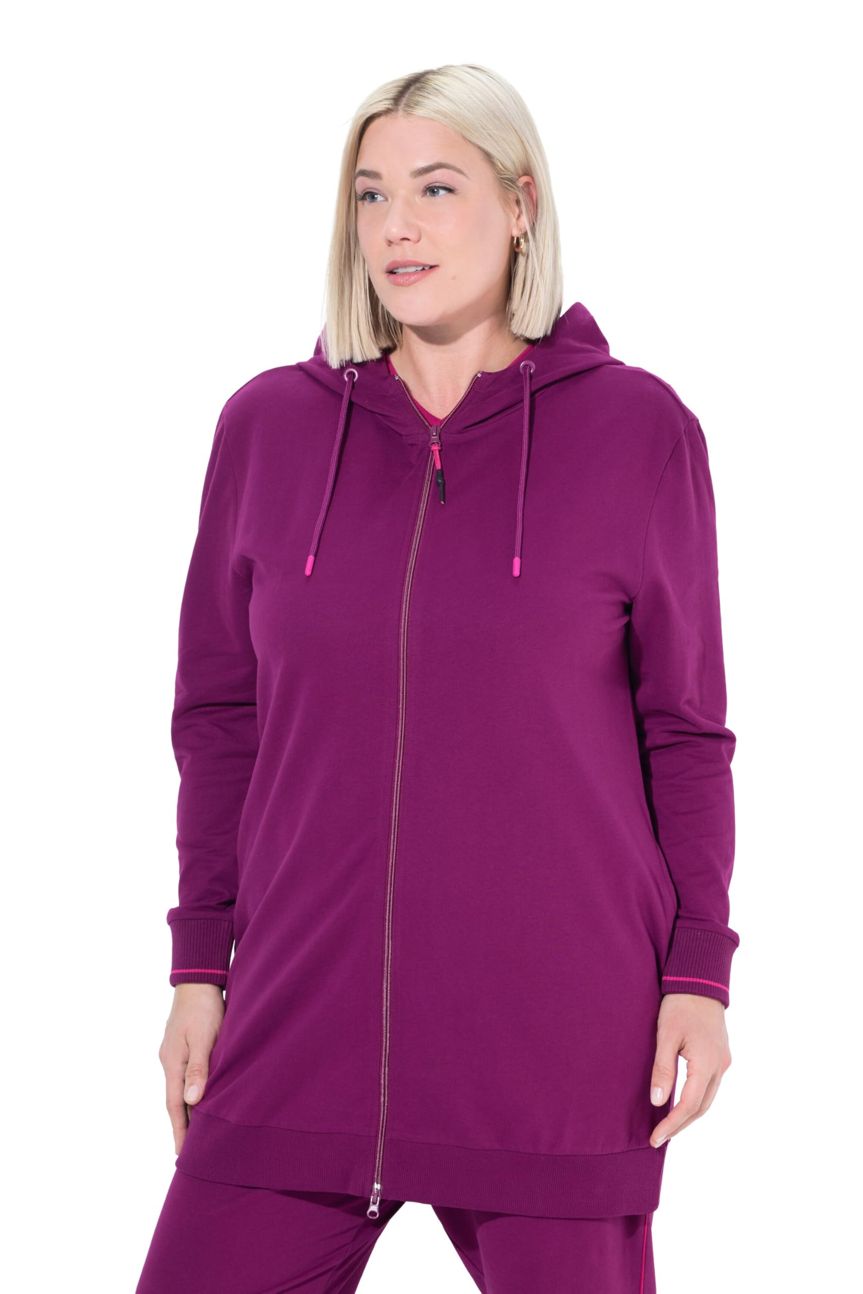 Ulla Popken Damen große Größen Übergrößen Plus Size Sweatjacke, Zierpaspel, Oversized, Kapuze, 2-Wege-Zipper 842791