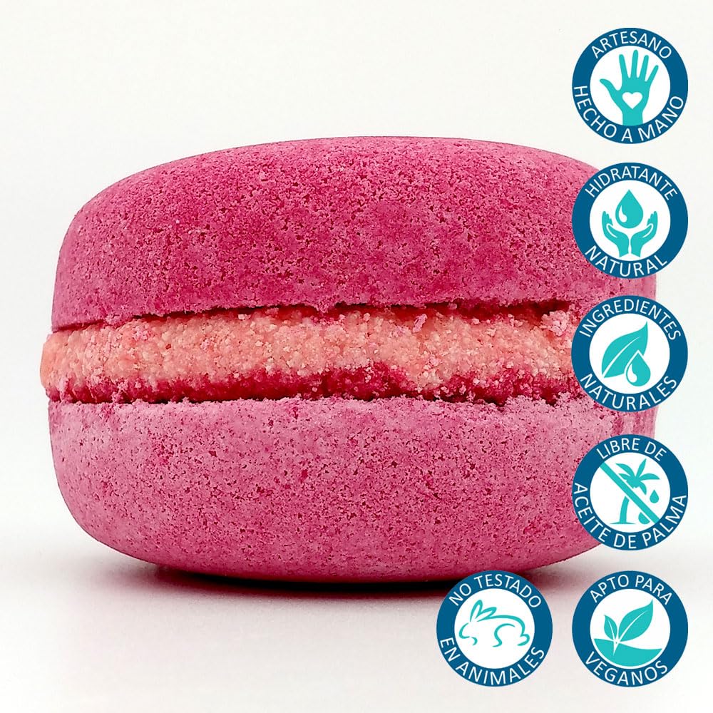 Pack Regalo 6 Macabombs Aroma Frambuesa - Bombas de baño hidratantes con aceite de aguacate, manteca de karité, manteca de cacao y sales de mar