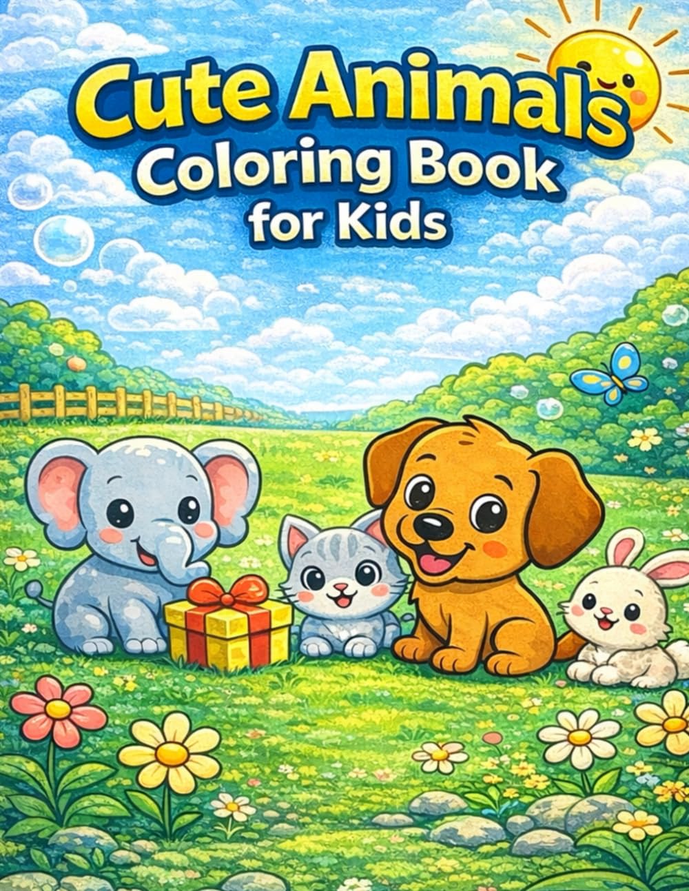 Cute Animals Coloring Book for Kids: Fun Coloring Pages with Puppies ‚ Kittens ‚ Elephant & Bunnies