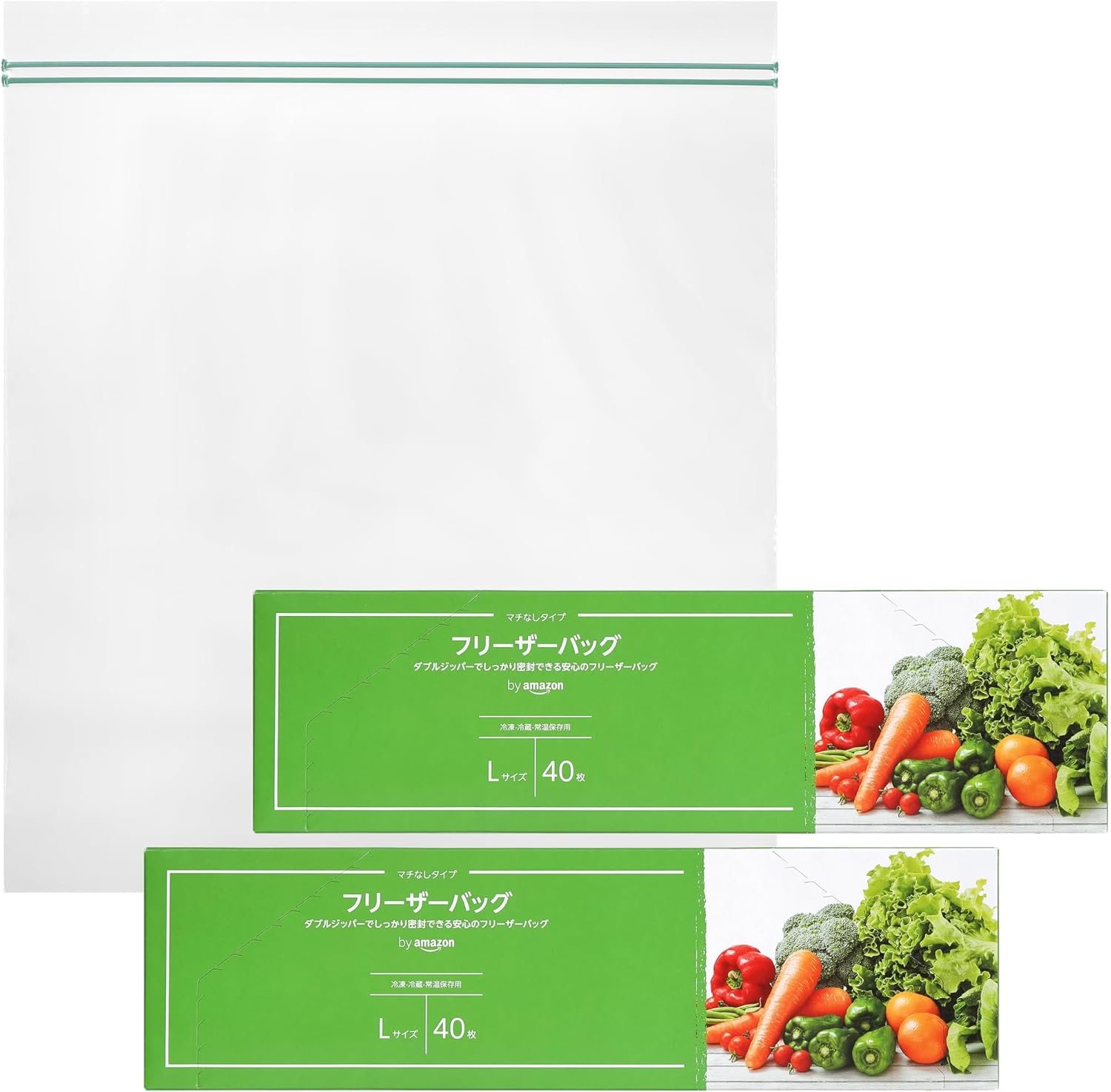 Amazon.co.jp by Amazon フリーザーバッグ マチなしタイプ Lサイズ 80枚(40枚×2箱) (kuras) ドラッグストア