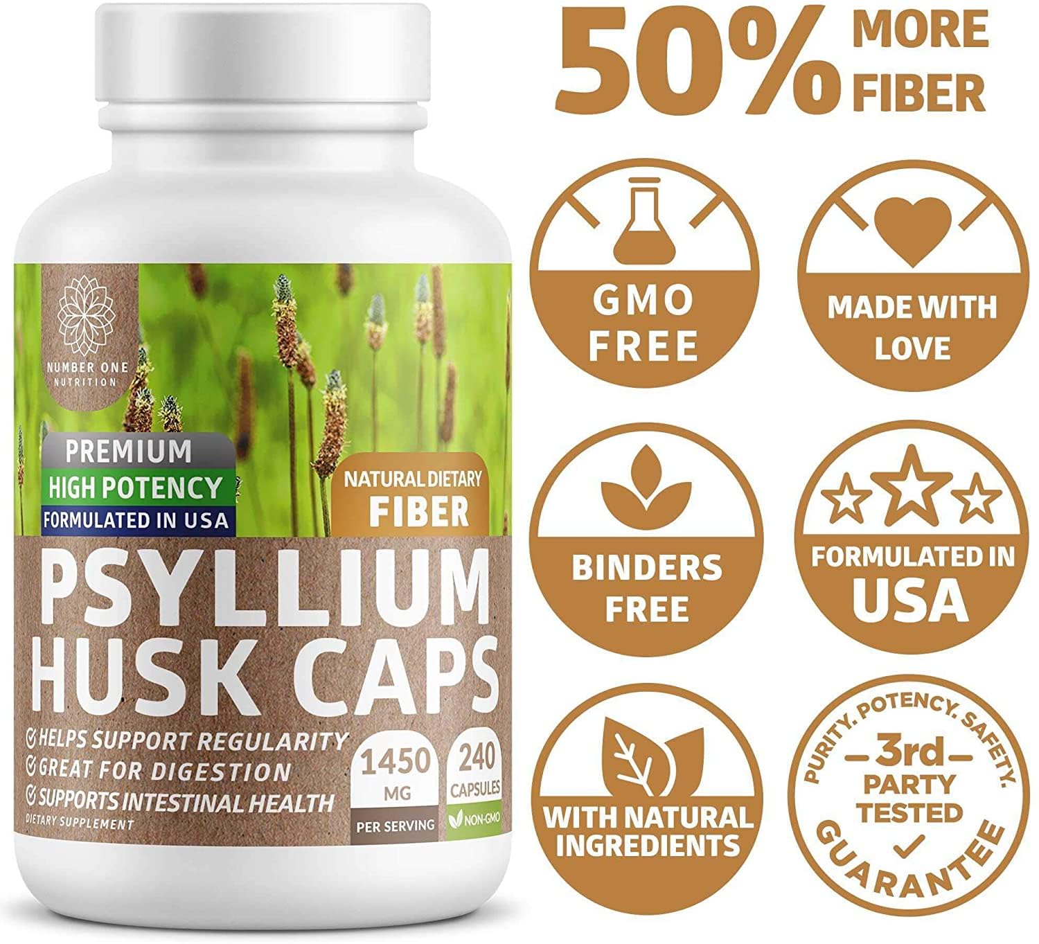 Psyllium Husk Capsules 1450mg, Soluble Fiber Support, Non-GMO, 240 Caps — Amazon image 5