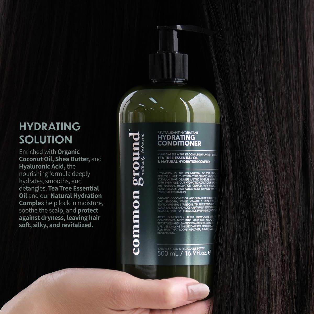 COMMON GROUND Hydrating Natural Conditioner, Paraben and Cruelty Free, Vegan, Plant-Based, With Tea Tree Essential Oil & Natural Hydration Complex, pH5.5, Shine, Color Safe for Men, Women