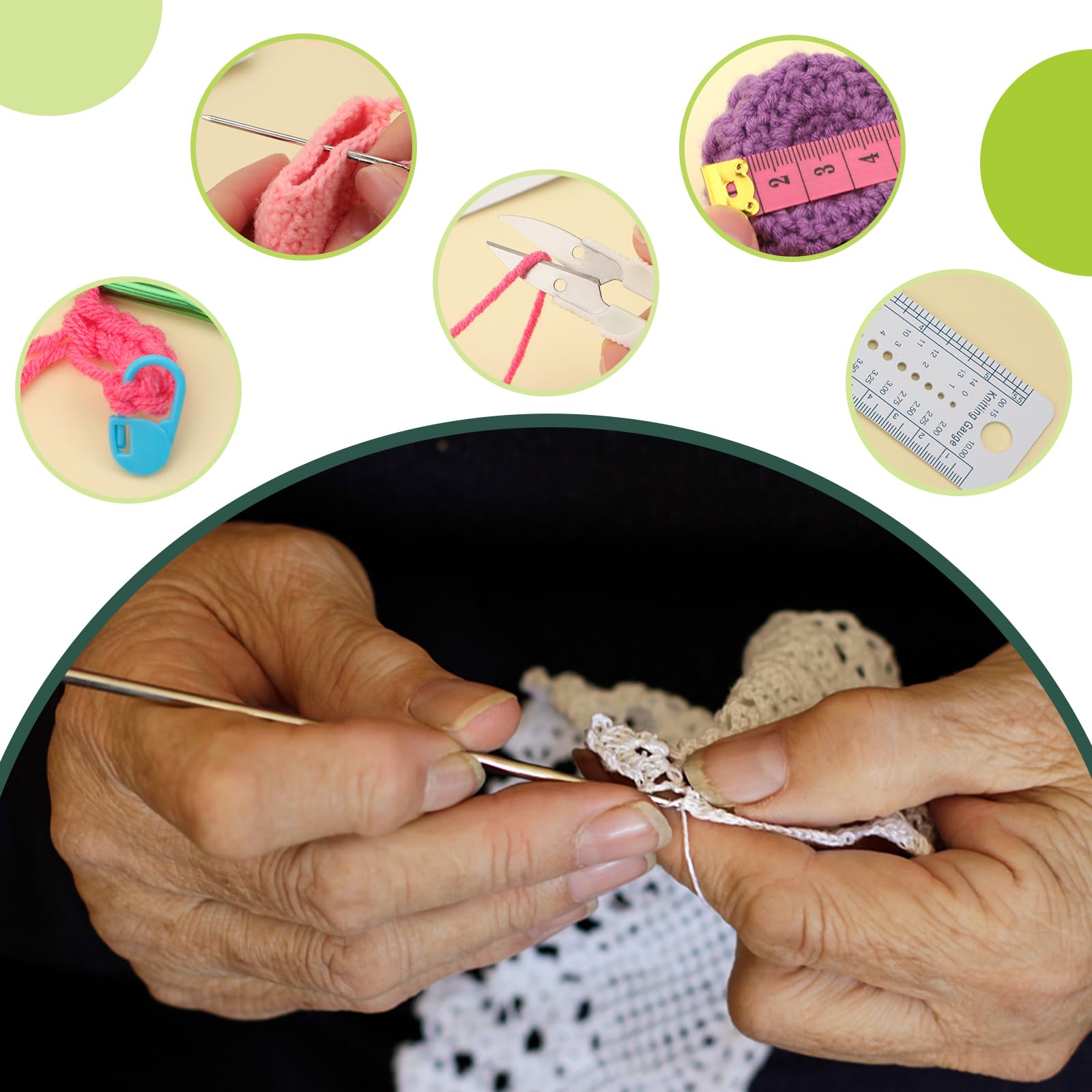 Ruasol Set Uncinetto 60 Pezzi Con Custodia, Ferri Ergonomici, Aghi, Marcatori, Kit Completo Per Principianti E Esperti - 4
