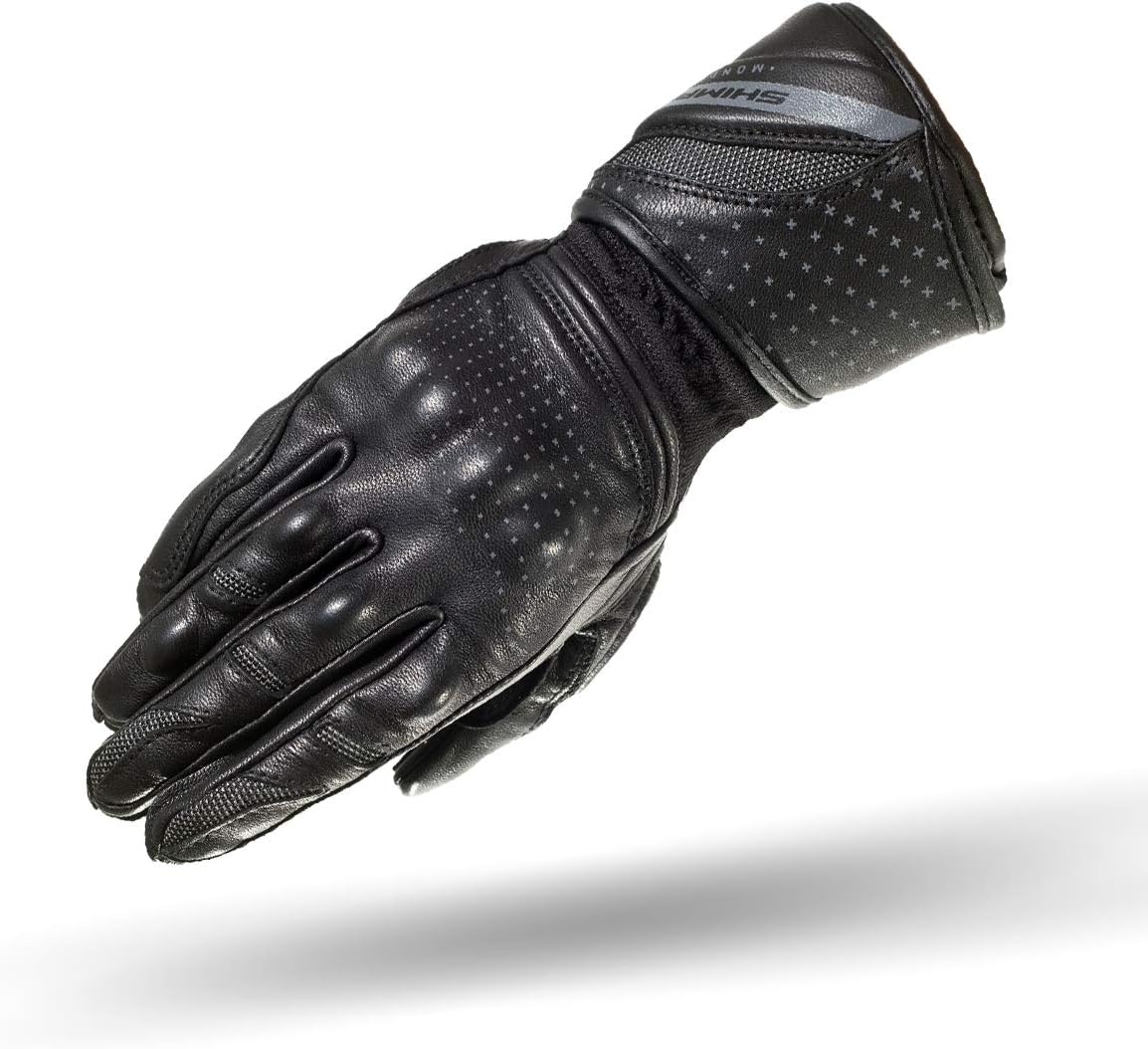SHIMA MONDE, Motrocycle Gloves for Women - Classic Leather Reinforced Summer, Biker Riding Gloves with Knuckle and Finger Protectors, Wrist Impact Absorbers (Black, XS)