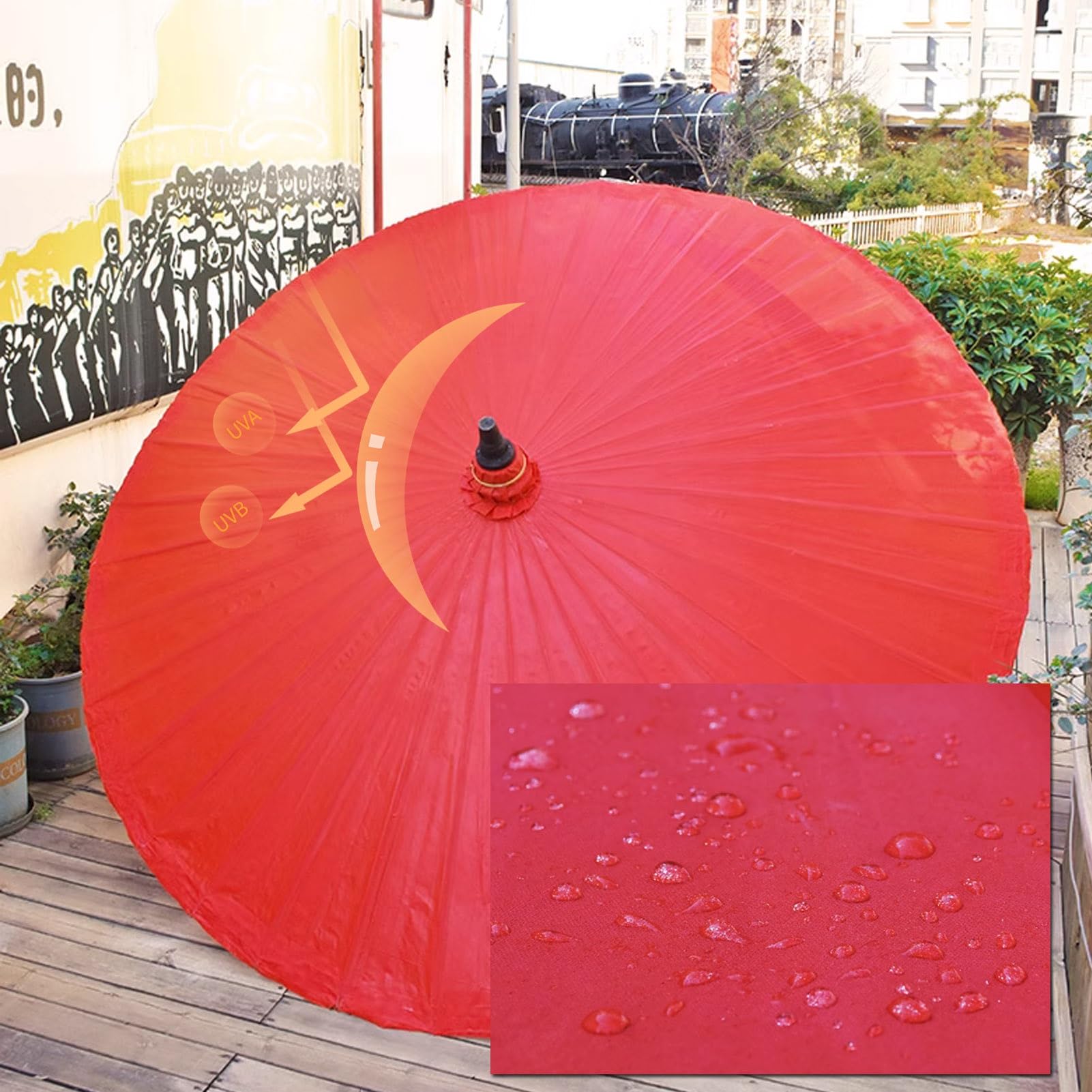 200 cm bambusowy parasol ogrodowy Shanghai, okrągły parasol ogrodowy w stylu retro Oil Paper, wodoodporny składany parasol ogrodowy