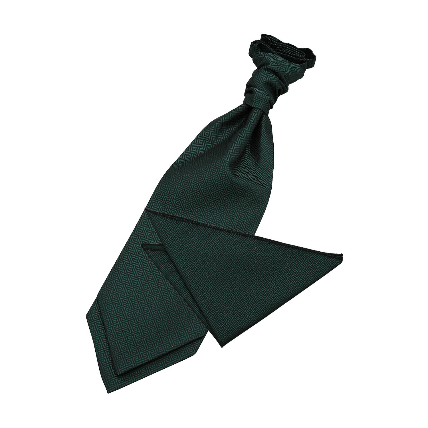Dqt Men's Dark Green Greek Key Jacquard Cravat & Pocket Square Set – Wedding Business & Formal Scrunchie Ascot Set
