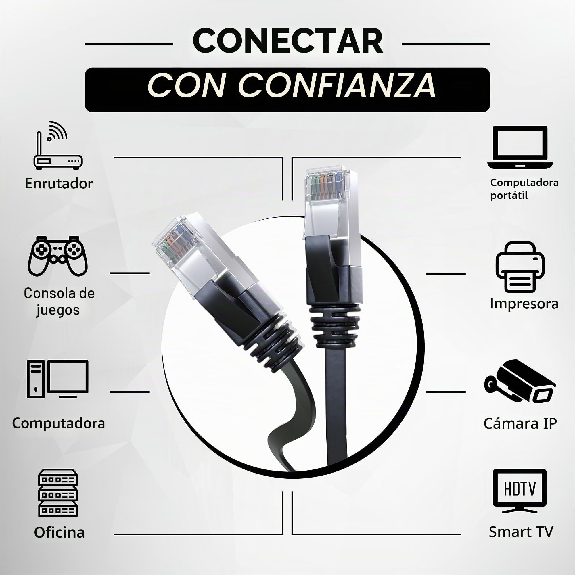 Mr. Tronic Flat Cable Ethernet Cat 7 De 20m, Cable de Red Plano LAN con Conectores RJ45 para Internet Rápida & Fiable - Cat7 con Conexión | 10 Gbps Internet SFTP (20 Metros, Negro)