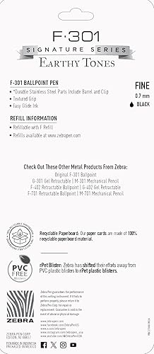 Vista 46 de Zebra Pen F-301 Bolígrafo retráctil de acero inoxidable de 0.028 in, 12 unidades, tinta de fácil deslizamiento, agarre antideslizante, clip de negro