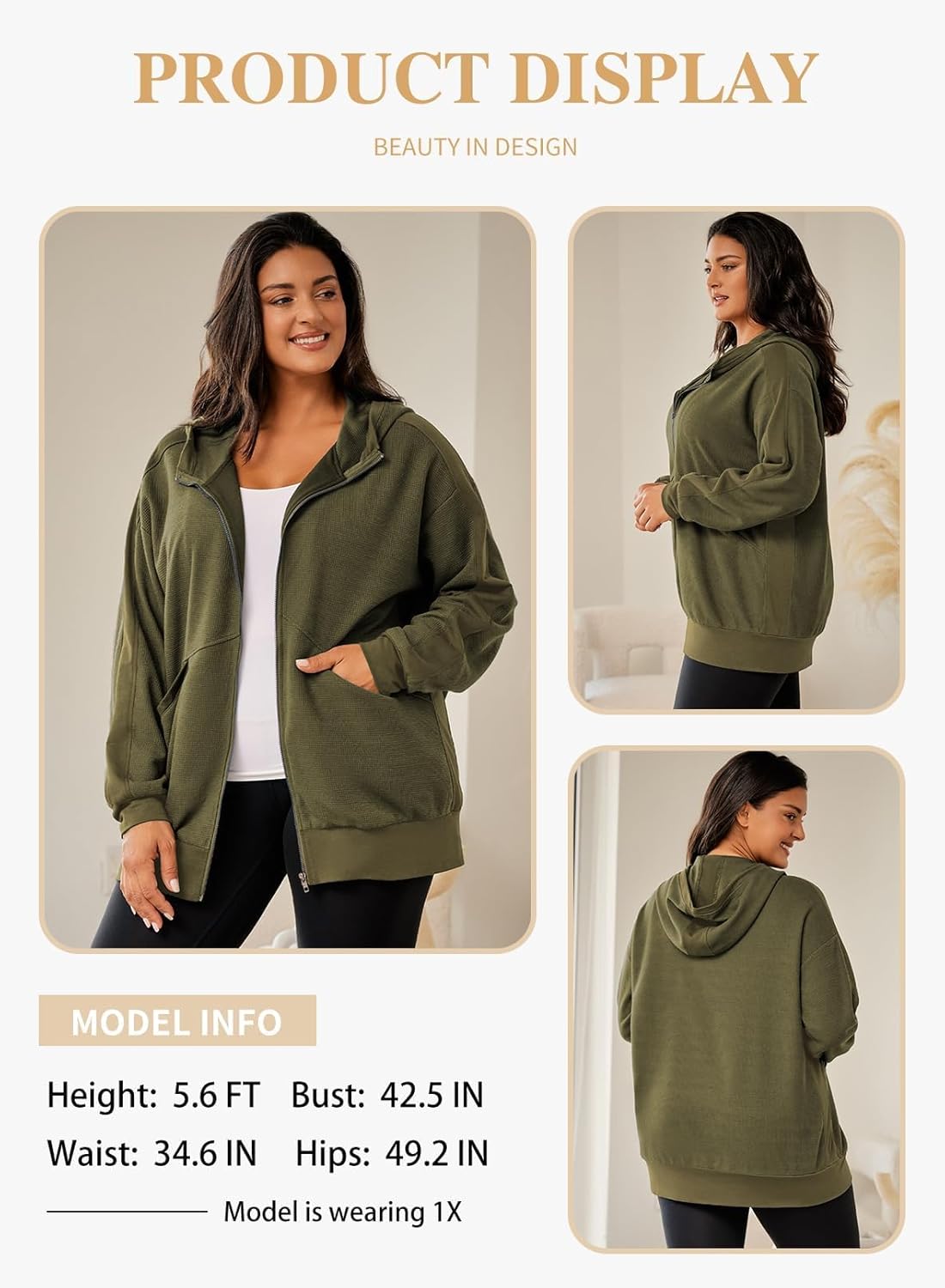 Eytino Womens Plus Size Long Sleeve Zip Up Oversized Casual Hoodies Sweatshirt Jackets with Pockets(1X-5X) - Image 3