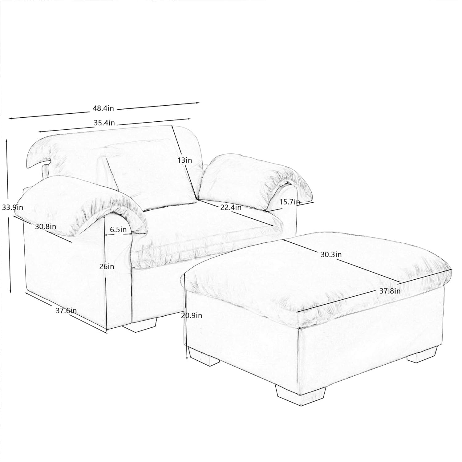 48.4”W Oversized Accent Chair with Ottoman & Storage, Modern Velvet Reading Chair with Pillow, Comfy Upholstered Deep-Seat Armchair for Living Room or Bedroom (Velvet, Tan)