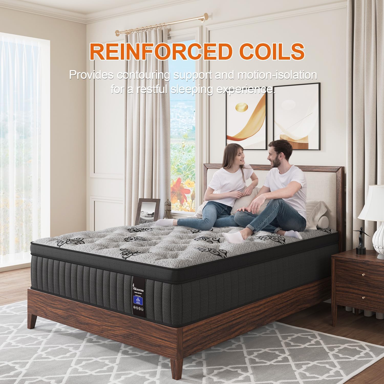 VISCOUNTESS King Mattress 9 Inch Medium Firm Hybrid with Gel Memory Foam & Pocket Spring Euro Top for Back Support & Pressure Relief Motion Isolation in a Box