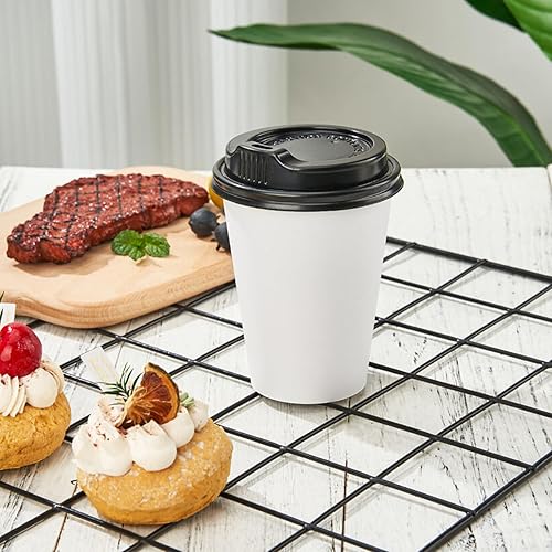 Miniatura 2 de RACETOP Paquete de 50 Tazas de café desechables de 12 onzas con tapas, tazas de café caliente de papel con tapas, tazas de café para llevar, para