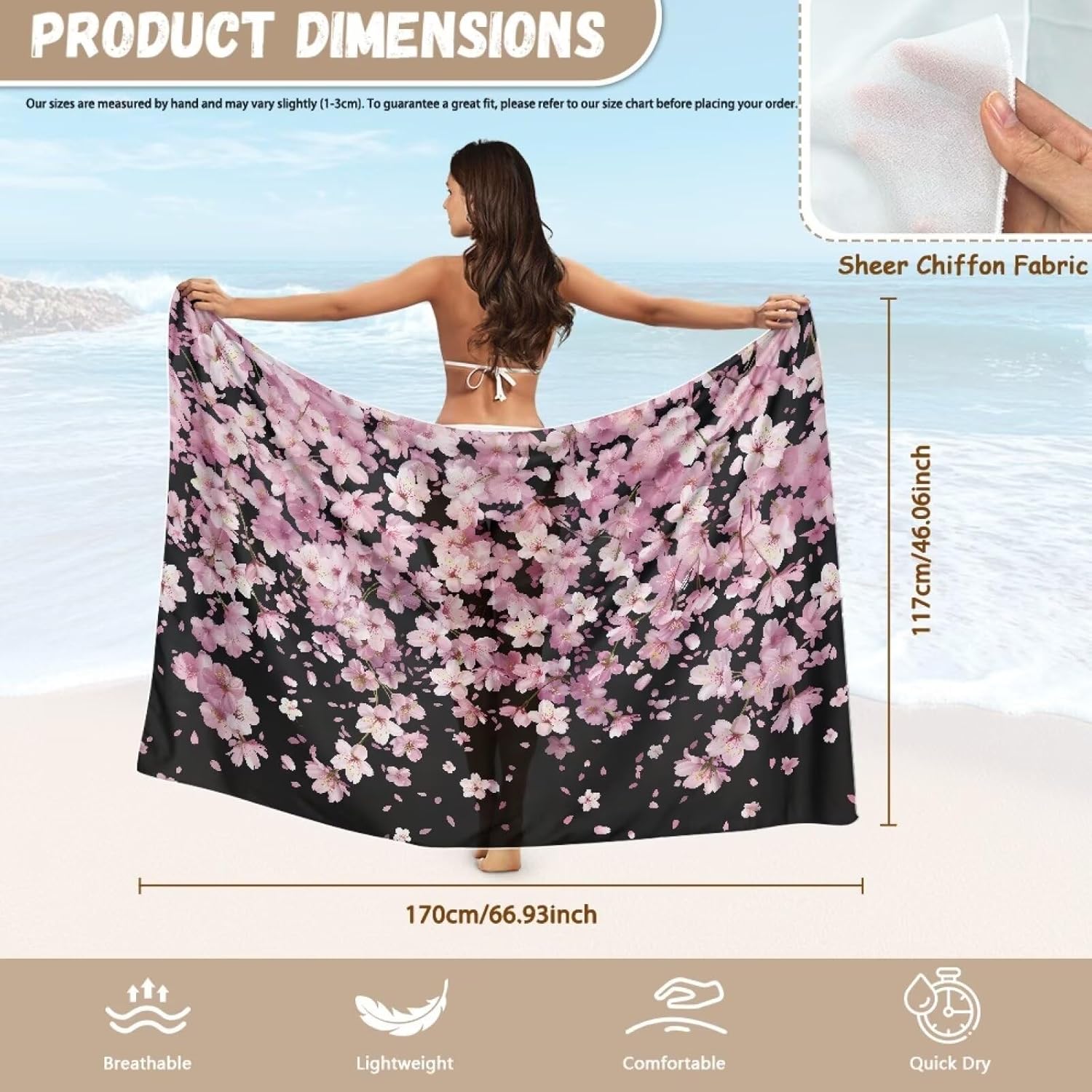 Swimsuit Coverup for Women Semi-Sheer Chiffon Sarong Bikini Wrap Skirt Lightweight Bathing Suit Cover Up