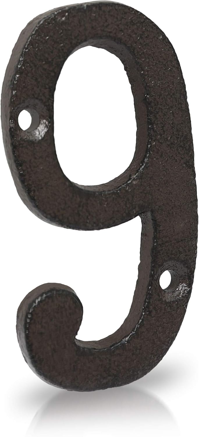Basic Fundamentals 3-Inch Cast Iron Numbers for Wall and Mailbox - Industrial Design Mailbox Numbers for Address Sign and House Decor - Black Brown (G)