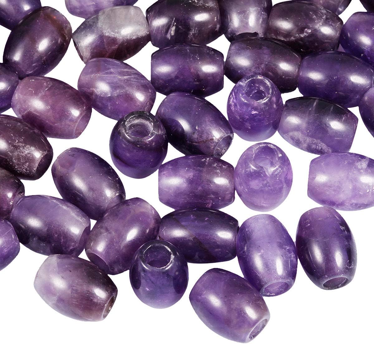 TUMBEELLUWA Stone Bead for Jewelry Making, Healing Crystal Large Hole Oval Shape Loose Beads Pack of 15, Amethyst
