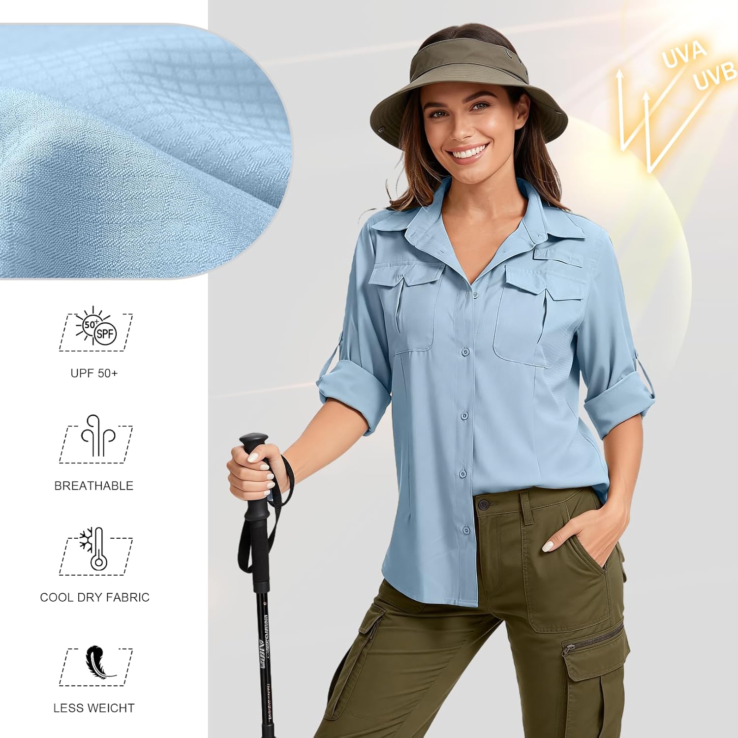 Women's UPF 50 Safari Shirt Long Sleeve, Quick Dry UV Sun Protection Shirt for Fishing, Hiking, Gardening - Image 6