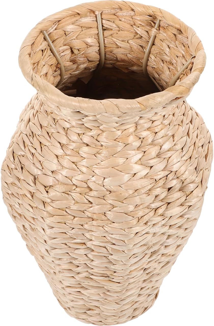 Amosfun Rattan Vase Cattail Decorative Vase Dried Flower Arrangement Home Office Countertop Centerpieces 6.8 x 6.8 x 11 Inch