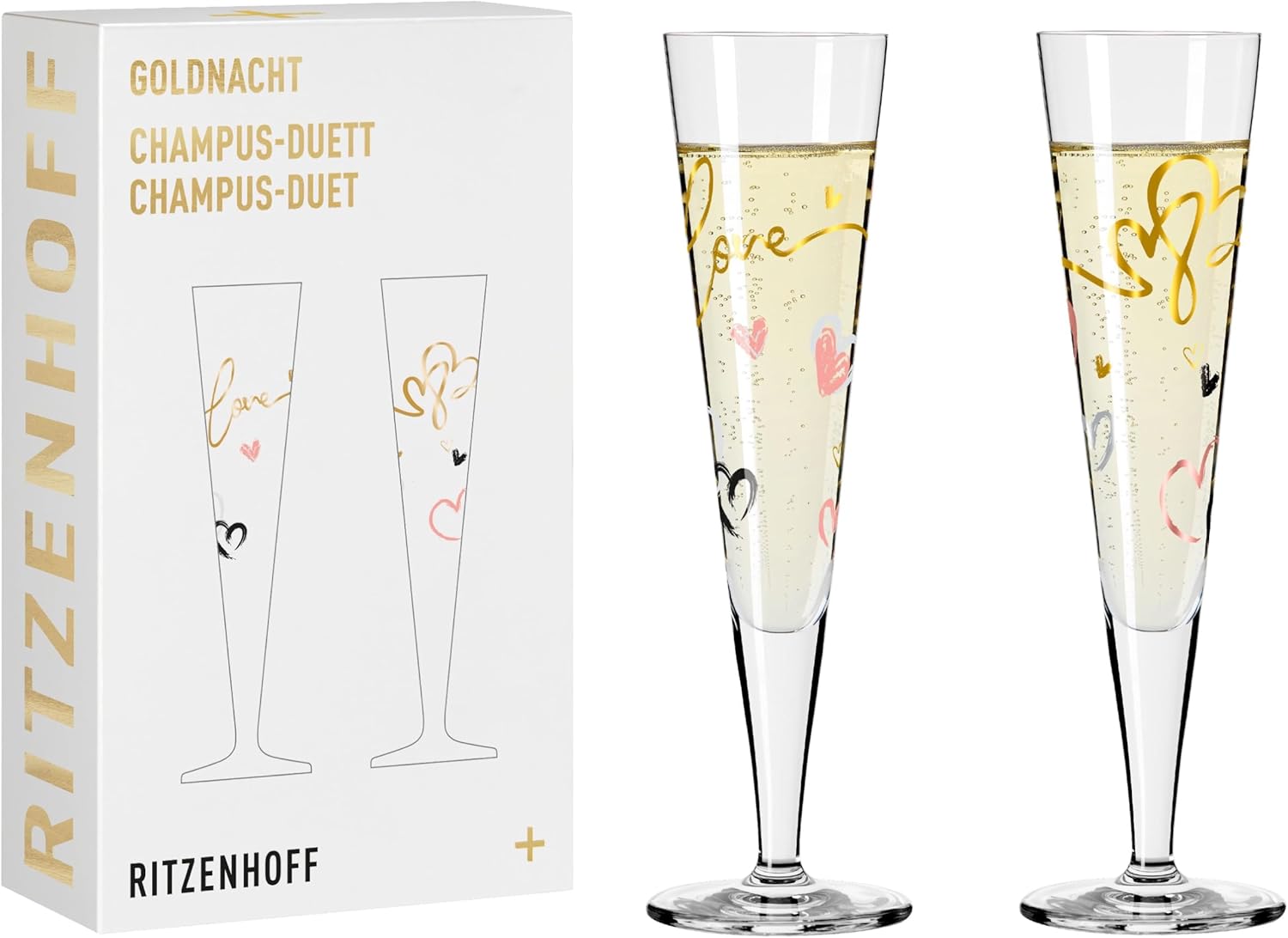 RITZENHOFF 6031004 Champagne Glass 200 ml - Goldnacht Duett 2023 Series, 2 x Designer Piece with Real Gold - Made in Germany