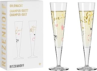 RITZENHOFF 6031004 Champagnerglas 200 ml - Serie Goldnacht Duett 2023, 2x Designerstück mit Echt-Gold - Made in Germany