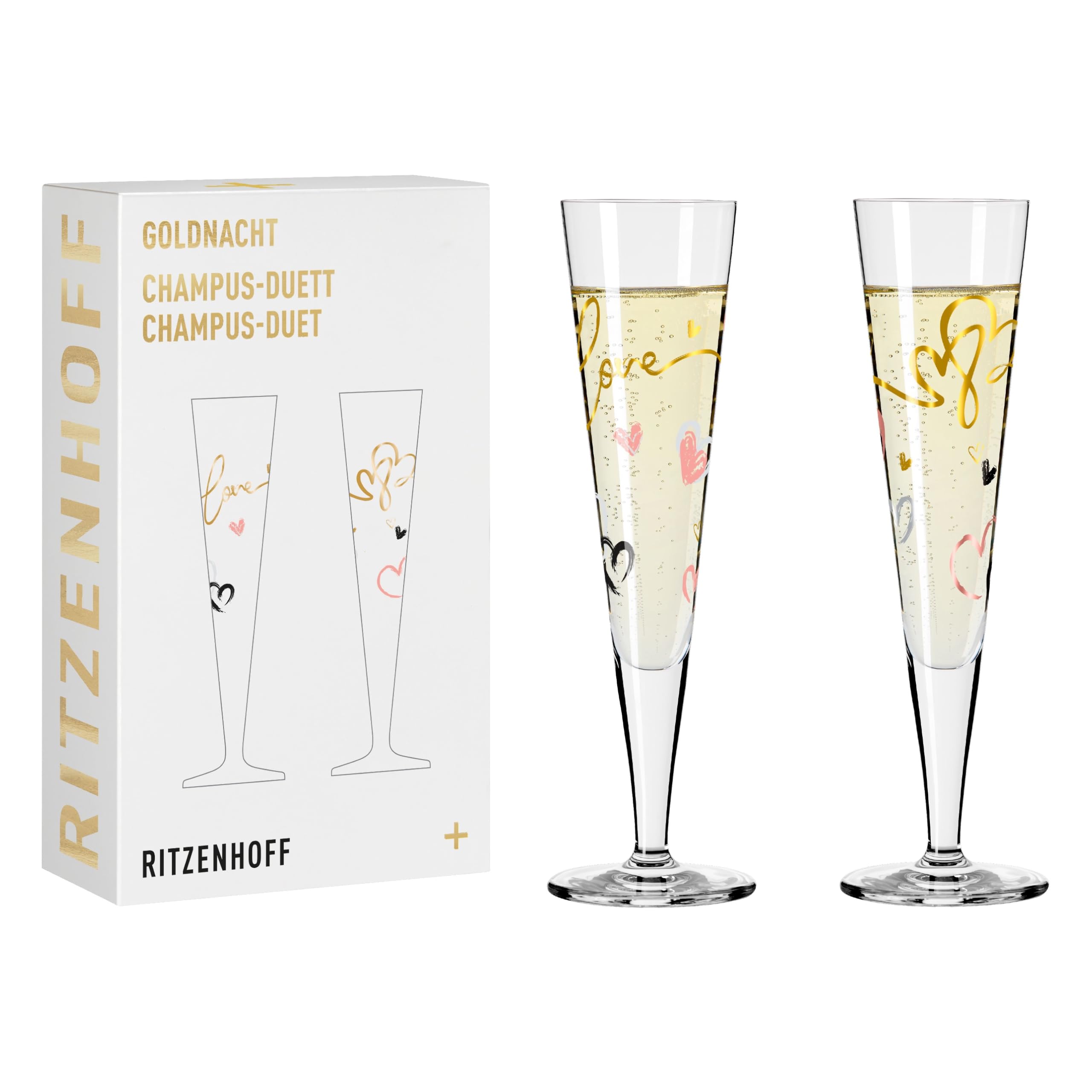 RITZENHOFF 6031004 Champagne Glass 200 ml - Goldnacht Duett 2023 Series, 2 x Designer Piece with Real Gold - Made in Germany