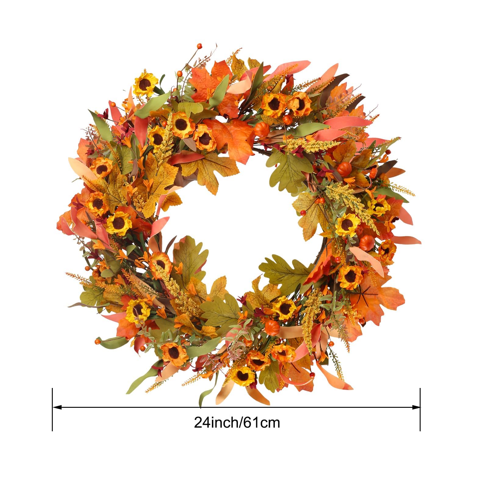 Zythrem Couronne d'automne pour porte d'entrée 61 cm / 24in Couronne de tournesol artificiel