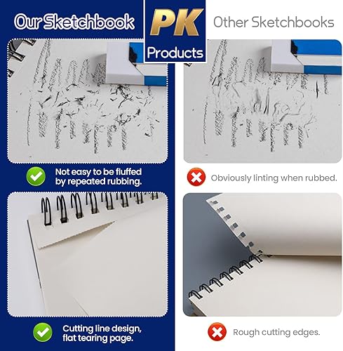 Miniatura 4 de Juego de 2 cuadernos de bocetos A4 y A5, 80 lb120 GSM, bloc de bocetos encuadernado en espiral superior, 75 hojas de papel grueso, tapa dura,