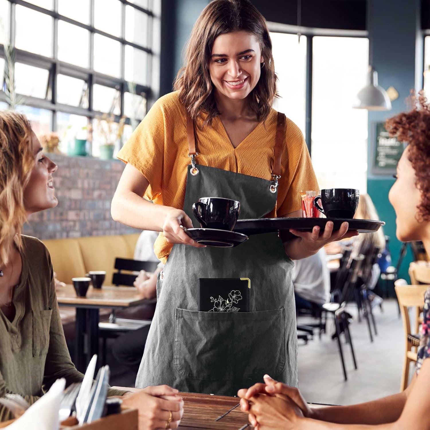 Server Books for Waitress, PU Leather Server Book with Zipper Pockets, Flower Pattern Waitress Book with Pen Holder Fit Server Apron Check Presenters for Restaurants