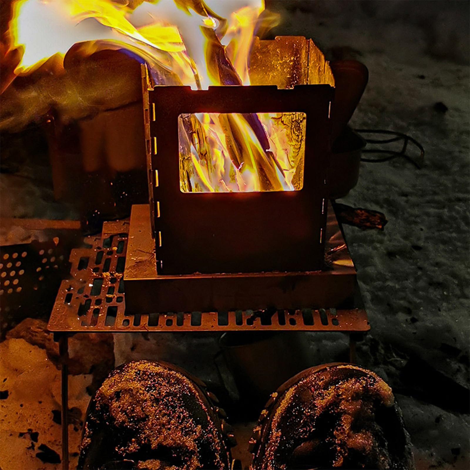 Boundless Voyage Réchaud à bois portable en titane pour activités de plein air, randonnée, pique-nique, barbecue, survie en plein air lors de la cuisine, de la randonnée et de la chasse 2010C