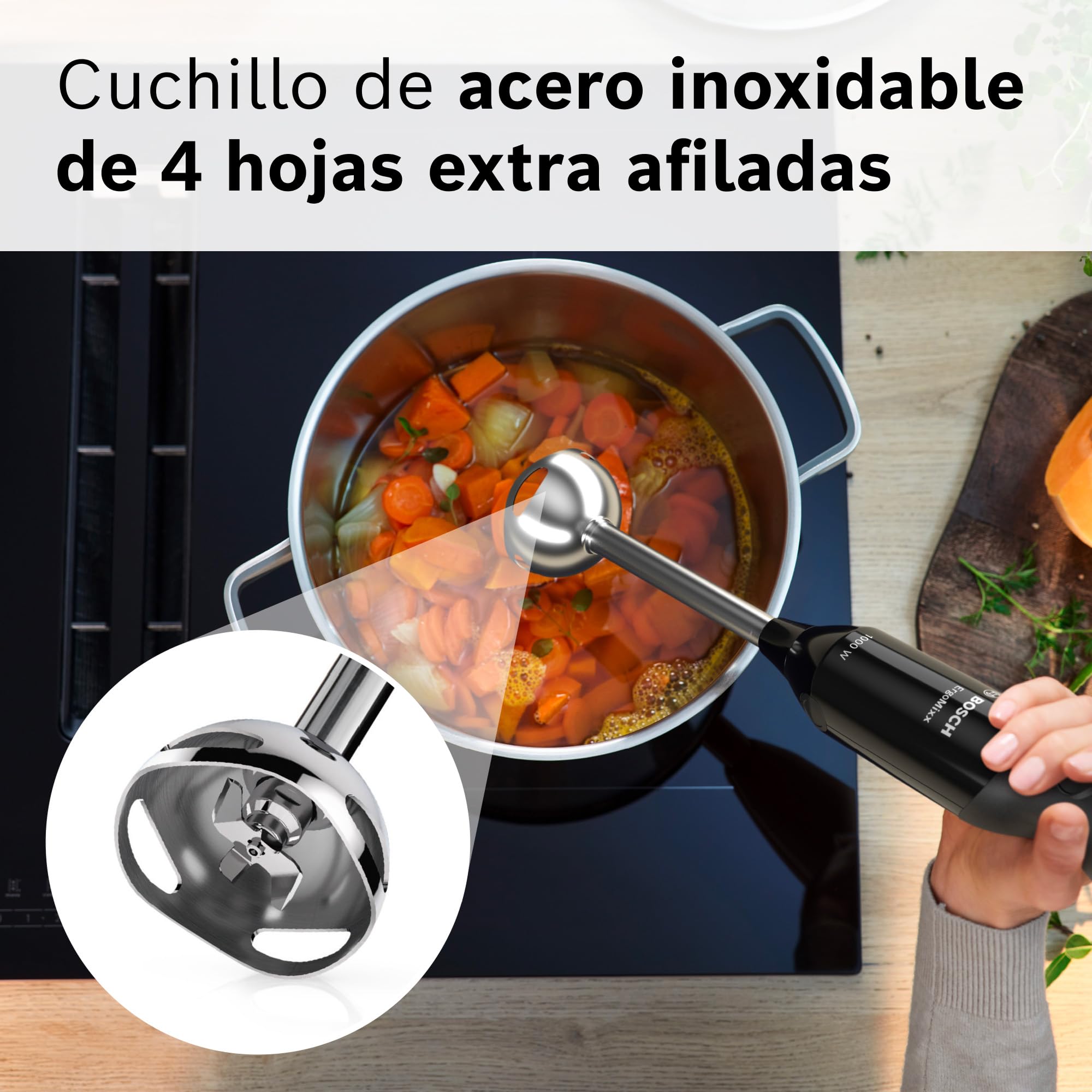 Bosch - Batidora de mano, ErgoMixx, motor de 1000 W, 12 velocidades y función turbo, vaso, negro, MS6CB6110
