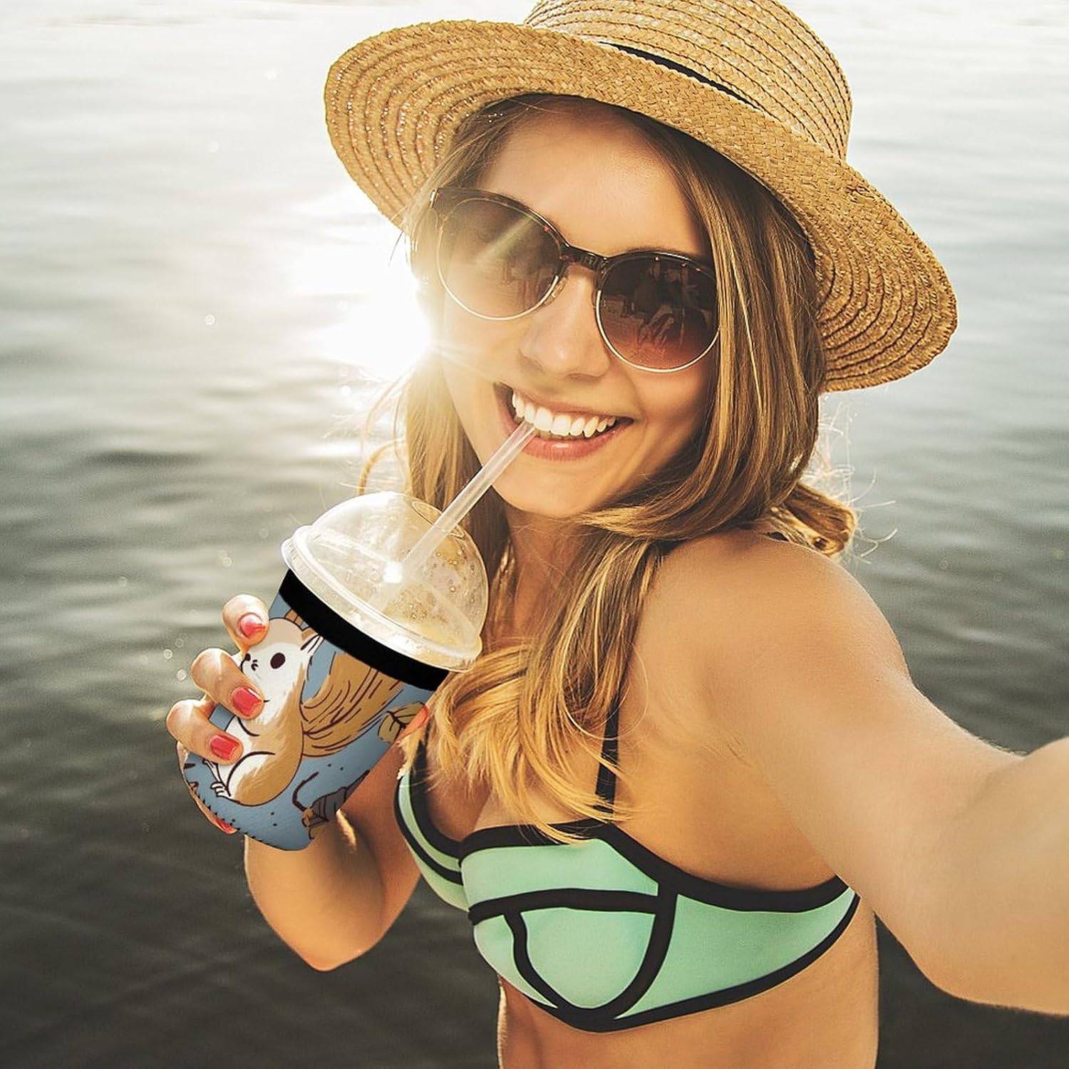 3 Pack Neoprene Cup Sleeves, Stretchy Reusable Drink Cup Cover Universal
