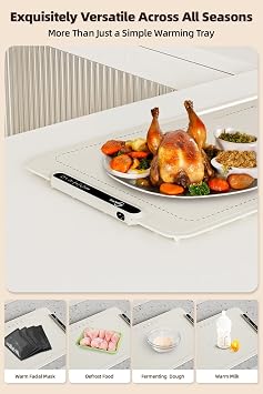Food Warming Mat - Electric Warming Tray,Tempmaster Adjustable Warming Tray,Elevated Feet Protects Table, Roll-Up Buffet Hot Plates Heat Pad, Portable Food Warmer for Parties and Travel (Beige)