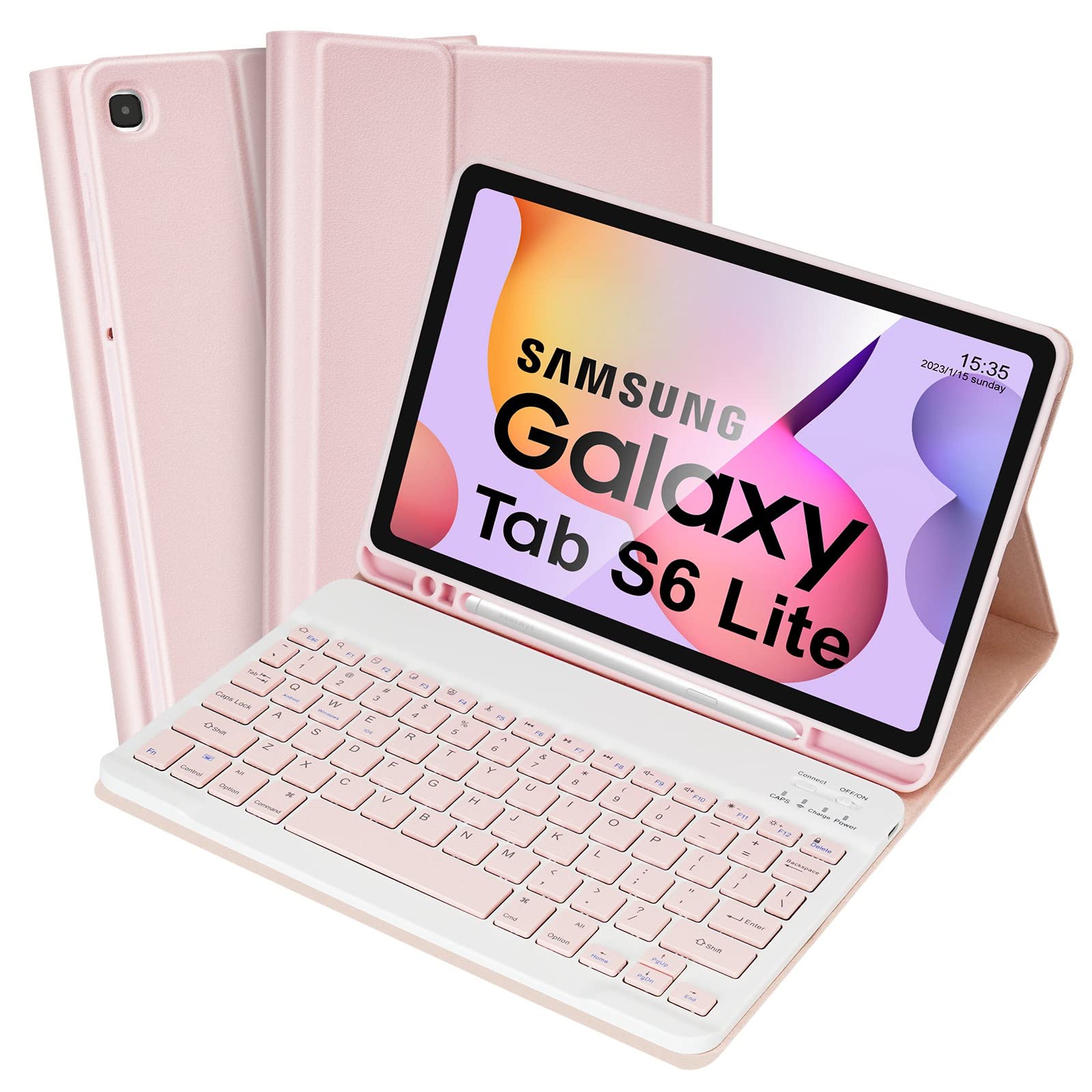 SOPPY Samsung Galaxy S6 Lite Tablet Case with Keyboard, Built-in S Pen Holder, Slim Cover with Detachable Keyboard for Samsung Galaxy Tab S6 Lite 10.4 2020 (SM-P610/P615), 2022 (SM-P613/P619), Pink