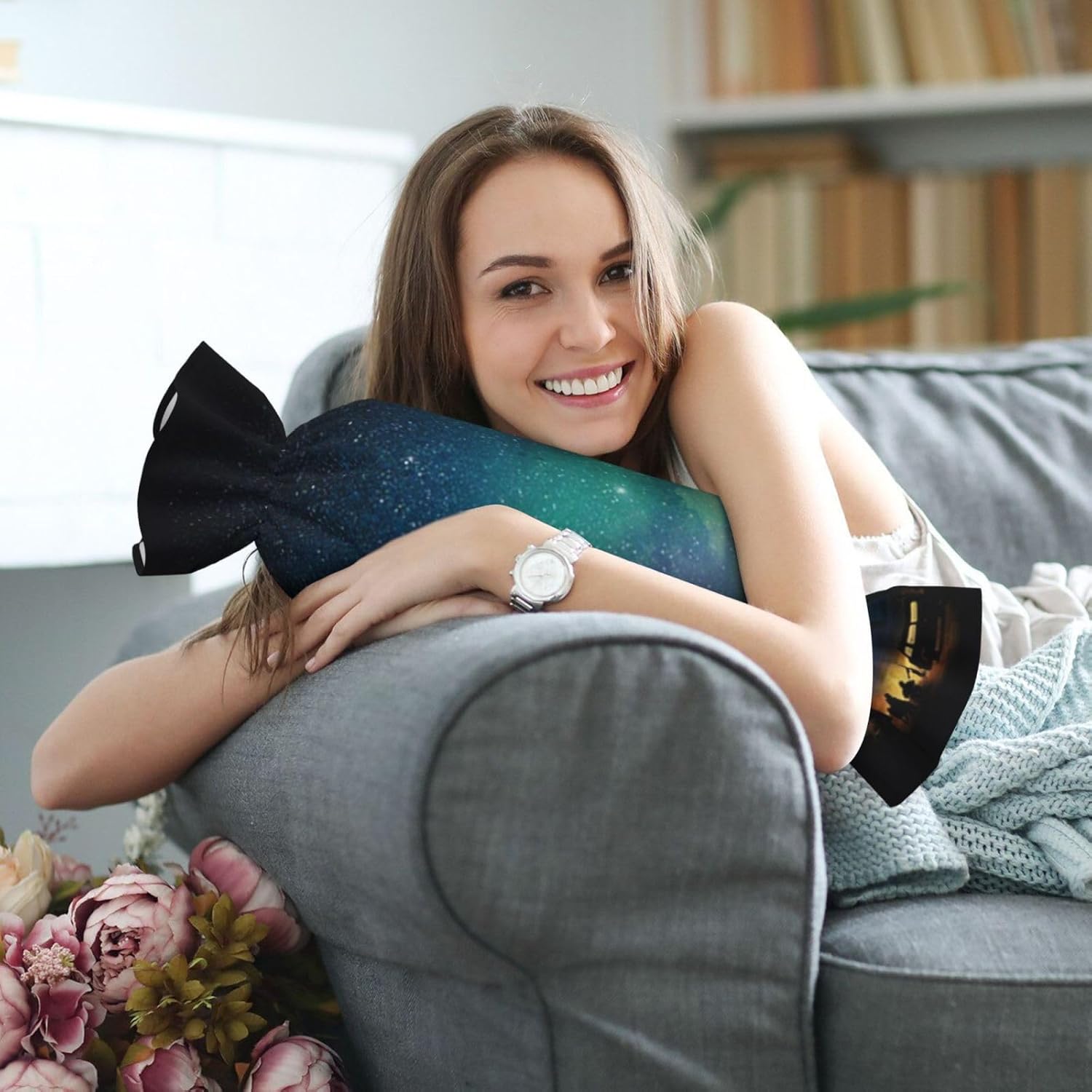 天空の夜空プリント キャンディ 円柱 実用的な枕 万能 快適 寝室 リビングルーム 旅行