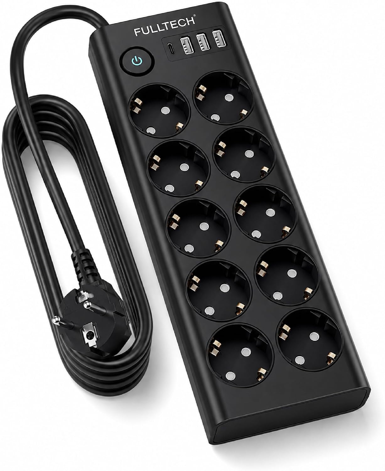 Çoklu Priz 10’lu Grup Priz USB’li (3x USB-A, 1x USB-C), 3680W 16A, 2 Metre Kablo, Topraklı Uzatma Kablosu, Ev Ofis Gaming İçin