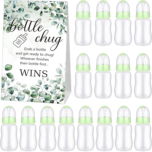 Miniatura 11 de TrelaCo Bottle Chug - Juego de 20 biberones para baby shower, con 1 letrero de papel kraft para revelación de género, suministros de fiesta, regalos