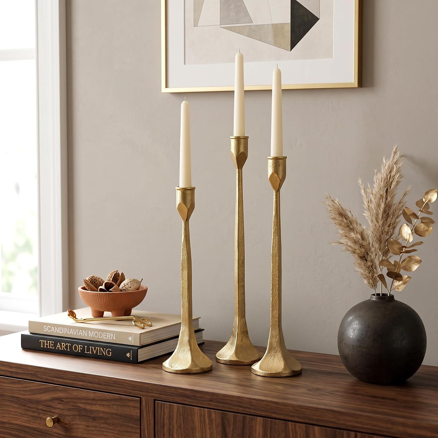 Iron Taper Candle Holder Set of 3,Vintage Tall Heavy Candlestick Holders