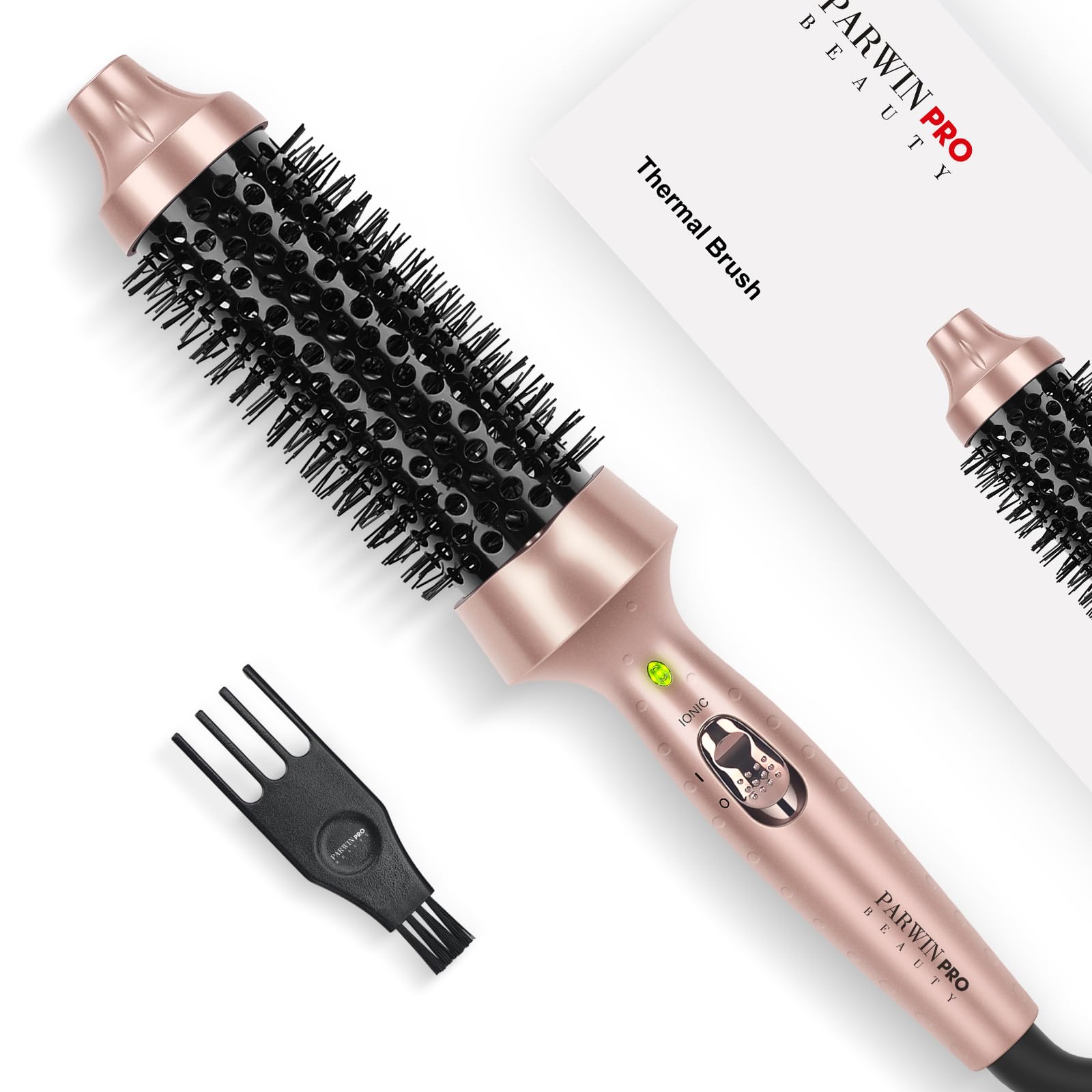 PARWIN PRO BEAUTY Brosse thermique 40mm avec tourmaline céramique chauffante et ions négatifs lisseur fer à friser brosse chauffante brosses coiffantes double tension pour femmes cadeaux de voyage