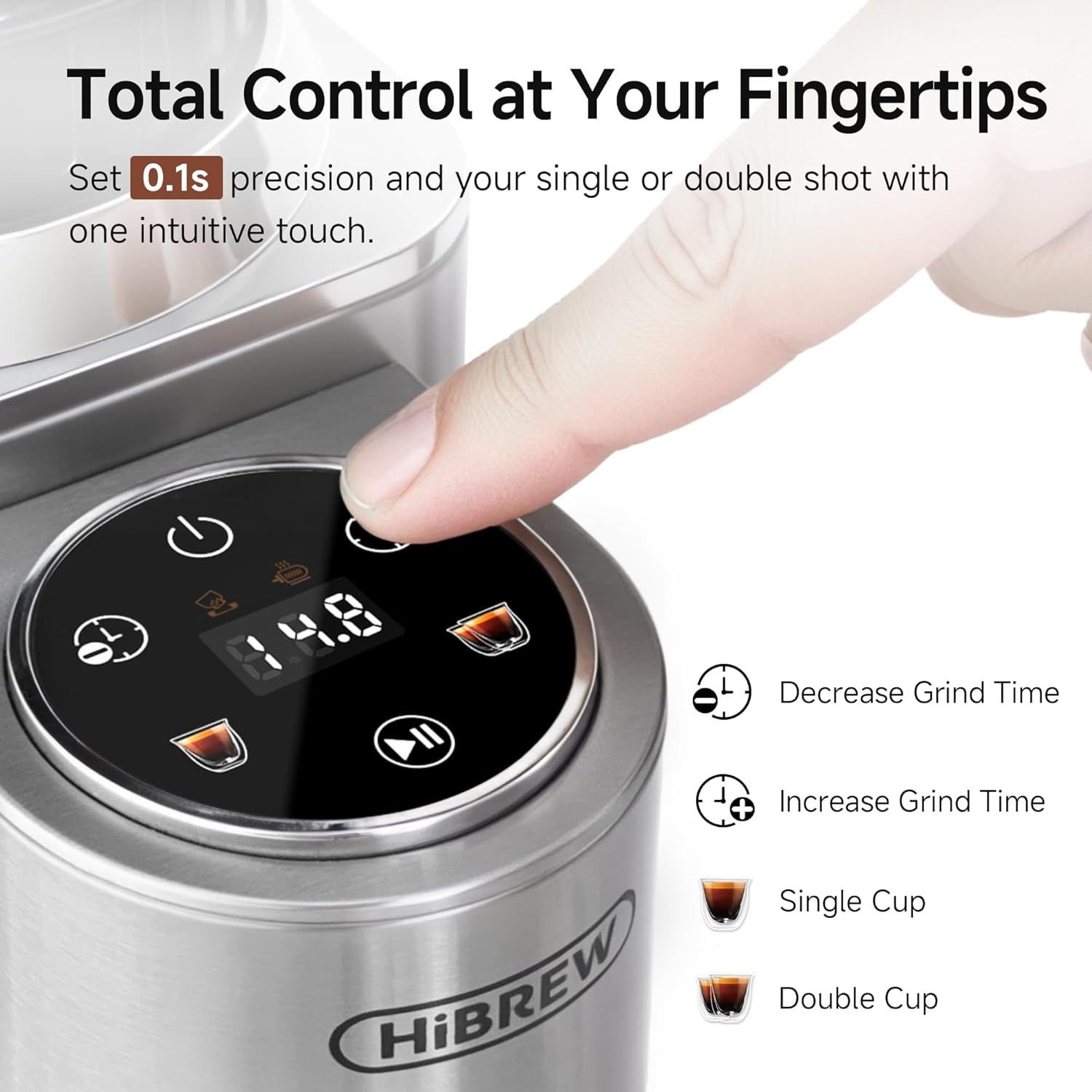 HiBREW G7 control panel with time and cup size settings