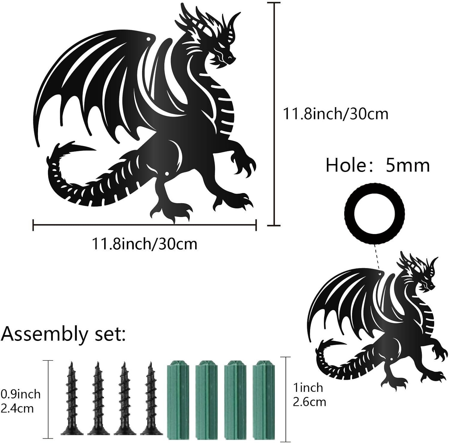 CREATCABIN Metal Dragon Wall Decor Black Iron Wall Hanging Western Fairytale Fly Dragon Animal Sculpture Wall Artwork Sign Ornament for Living Room Office Garden Balcony Decoration 11.8 x 11.8 Inch