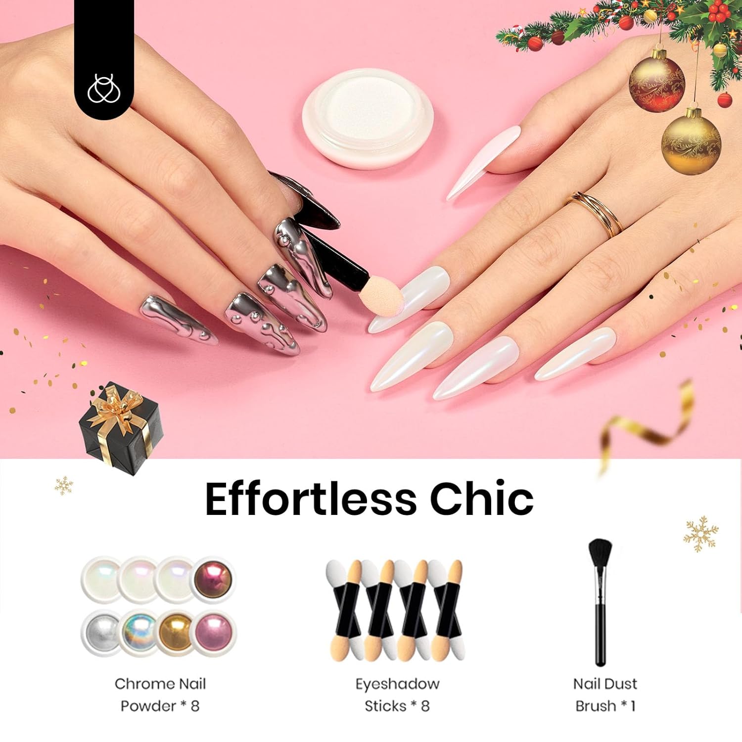 Beetles Chrome Nail Powder Gold Silver Mirror Effect 8 Colors Holographic Aurora Iridescent Pearlescent Manicure Nail Art Decoration Glitter Crome Nail Powder for Nails 1g/Jar Gift for Women