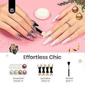 Beetles Chrome Nail Powder Gold Silver Mirror Effect 8 Colors Holographic Aurora Iridescent Pearlescent Manicure Nail Art Decoration Glitter Cromer Nail Powder for Nails 1g/Jar Gift for Women