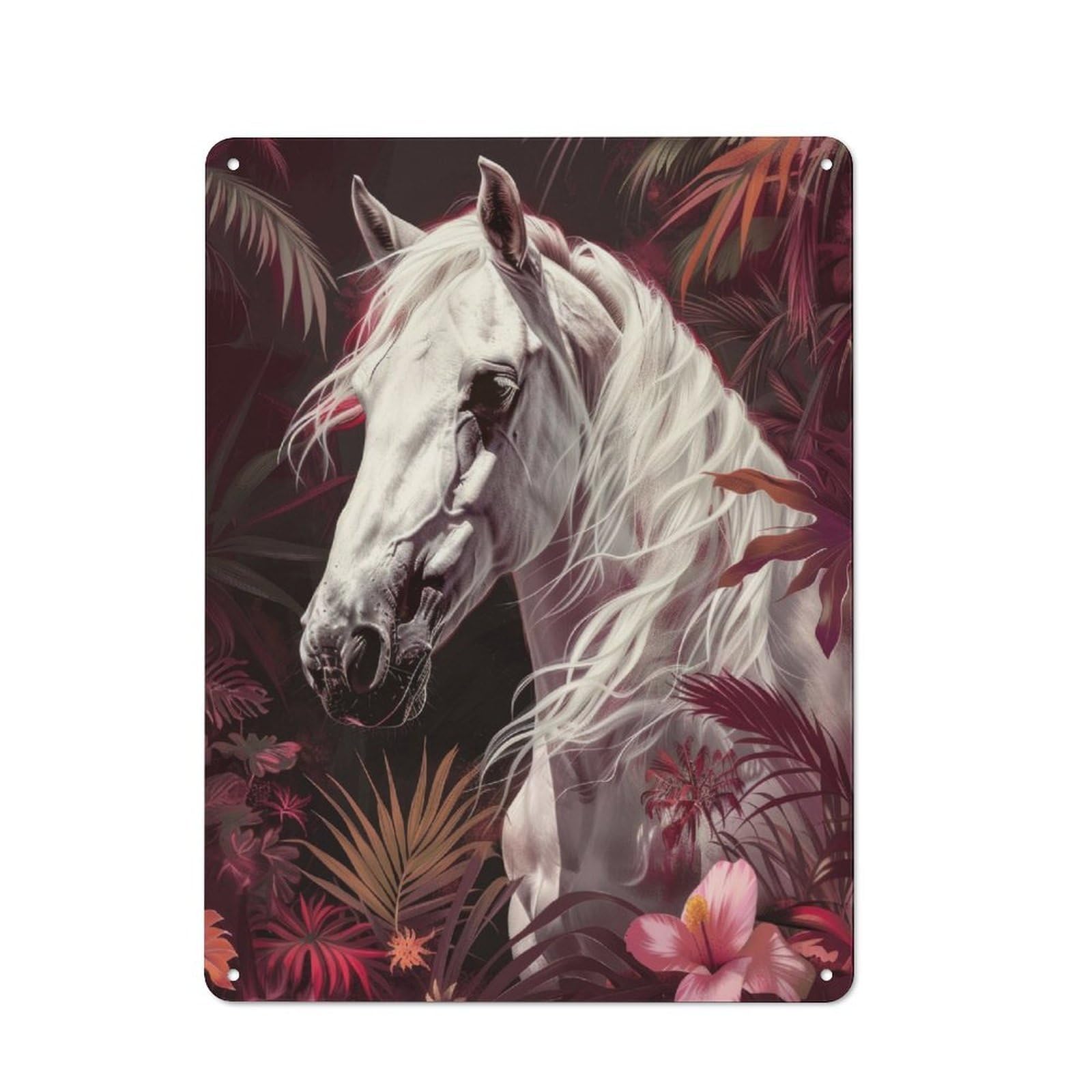 Junmoney White Arabian Horse For Lounge Or Reading Corner, Vintage Metal Sign 40X30cm, For Cooler-Season Styling In Lounge And Reading Corner
