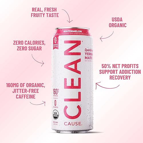 Miniatura 4 de Zero Calorie Sandía Organic Sparkling Yerba Mate Tea - Cero Azúcar Cero culpa 160 mg de cafeína latas de 16 oz paquete de 12  CLEAN CAUSE  50 de