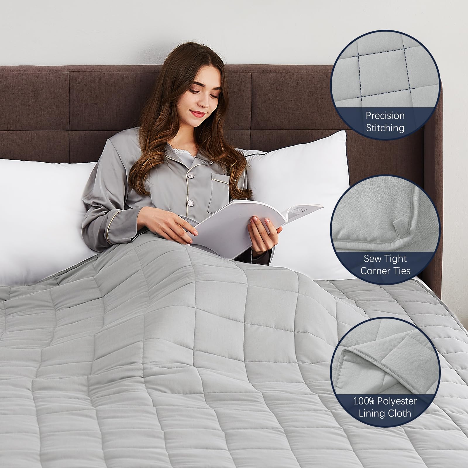 CuteKing Manta pesada para adultos: manta pesada con cuentas de vidrio de primera calidad, manta pesada transpirable para un sueño cómodo, manta gruesa para adultos para todas las estaciones (15