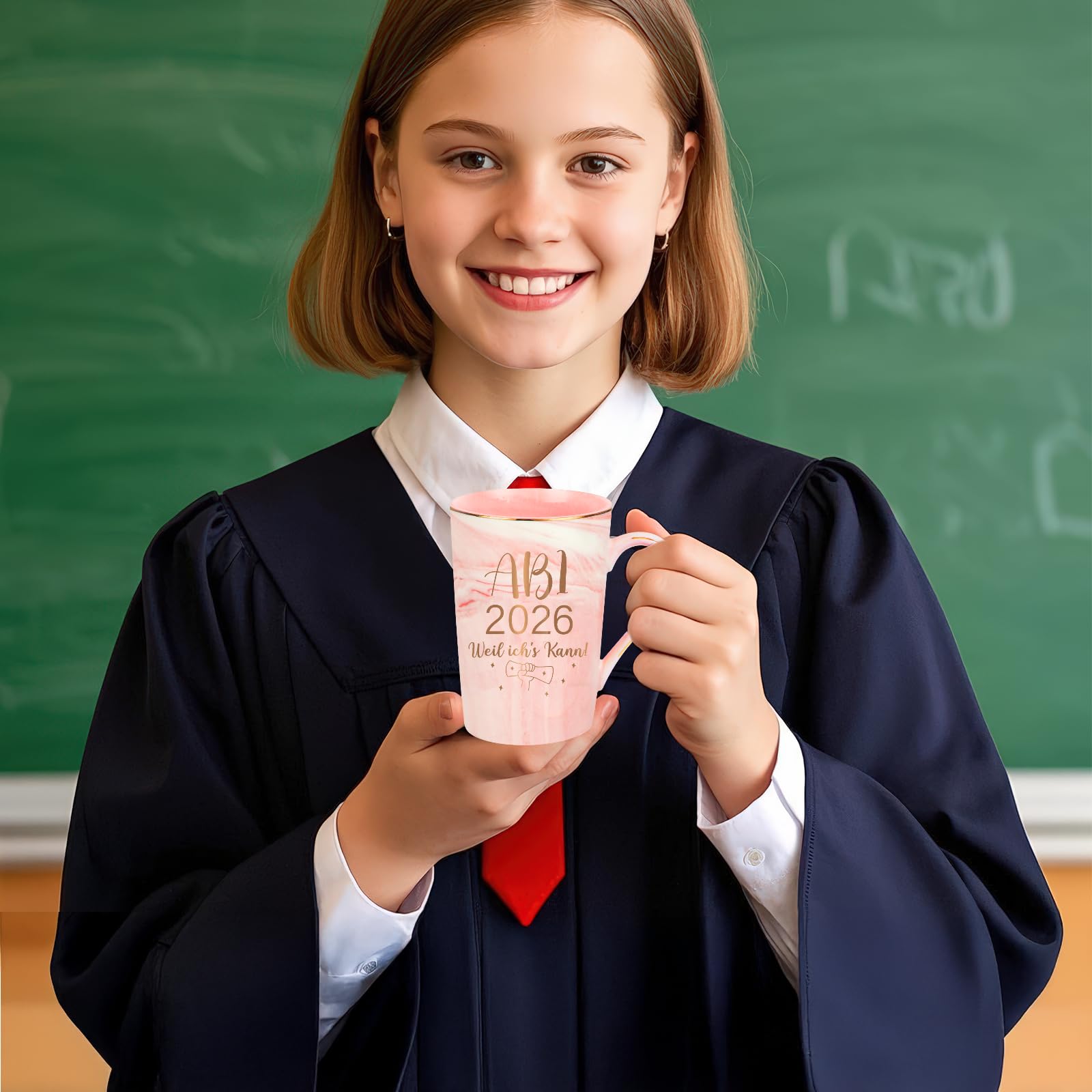 Abi 2026 Geschenke Kaffeetasse, Abitur 2026 Geschenke Mädchen, Junge, Abi 2026 Weil ich's kann Tasse, Abschluss Geschenk, 400ML Rosa Keramik Marmorbecher mit Deckel, Löffel und Geschenkbox