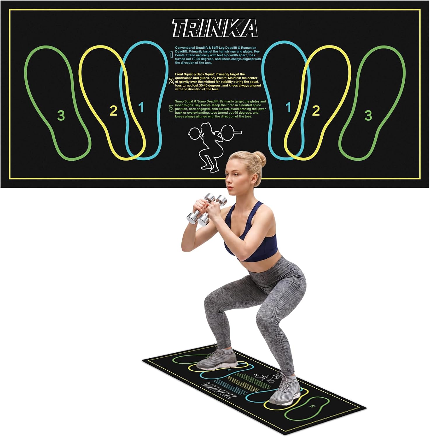 37.99'' X 16.93'' Large Squat Mat with Foot Position 4mm Thick Target Pad | Squat Workout Support Mat Foot Placement Assist Exercise Pad for Squats, Home Gym, Leg and Abdominal Workouts