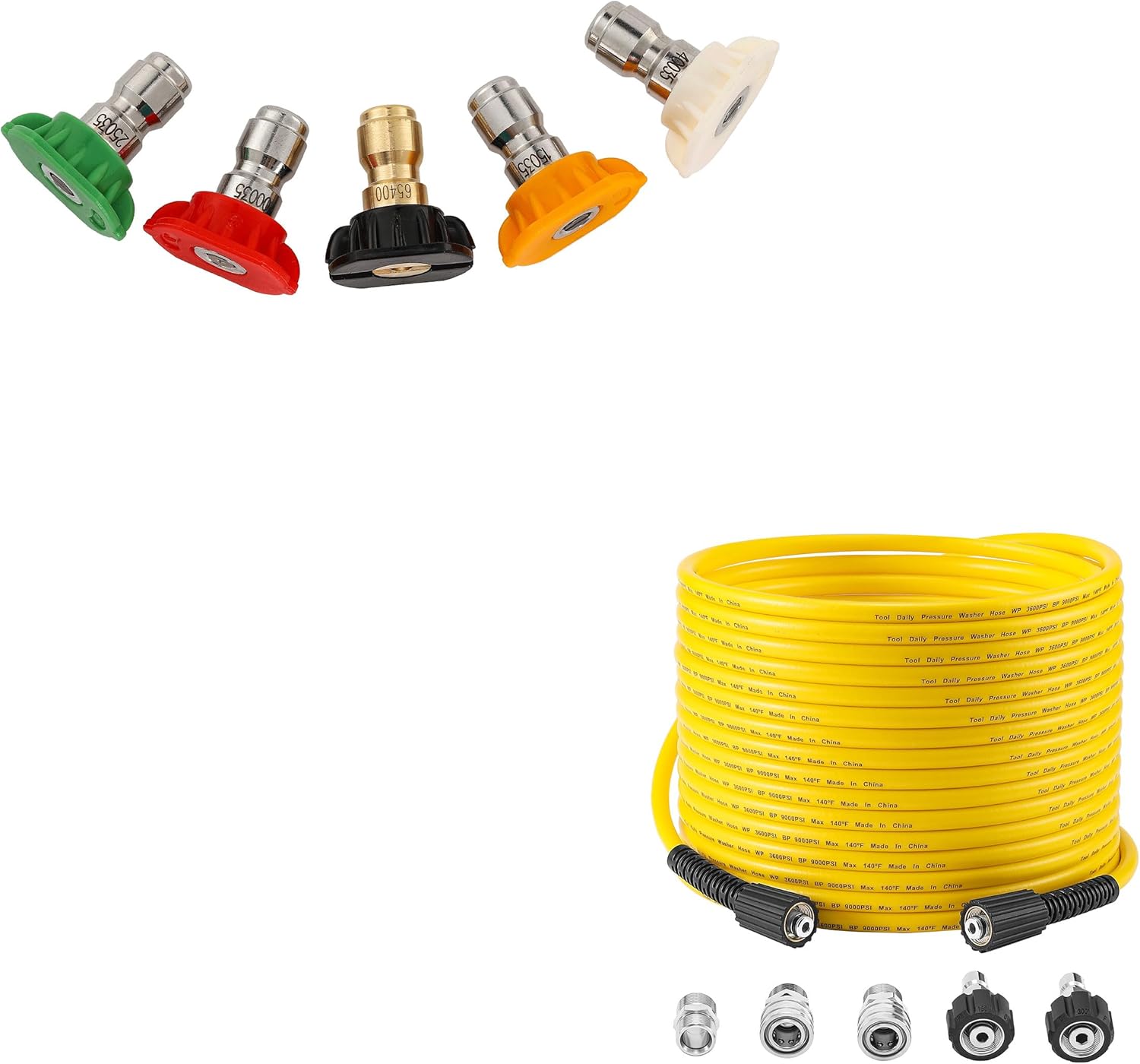 Tool Daily Pressure Washer Nozzle Tips Multiple Degrees, Pressure Washer Hose 50 FT X 1/4"