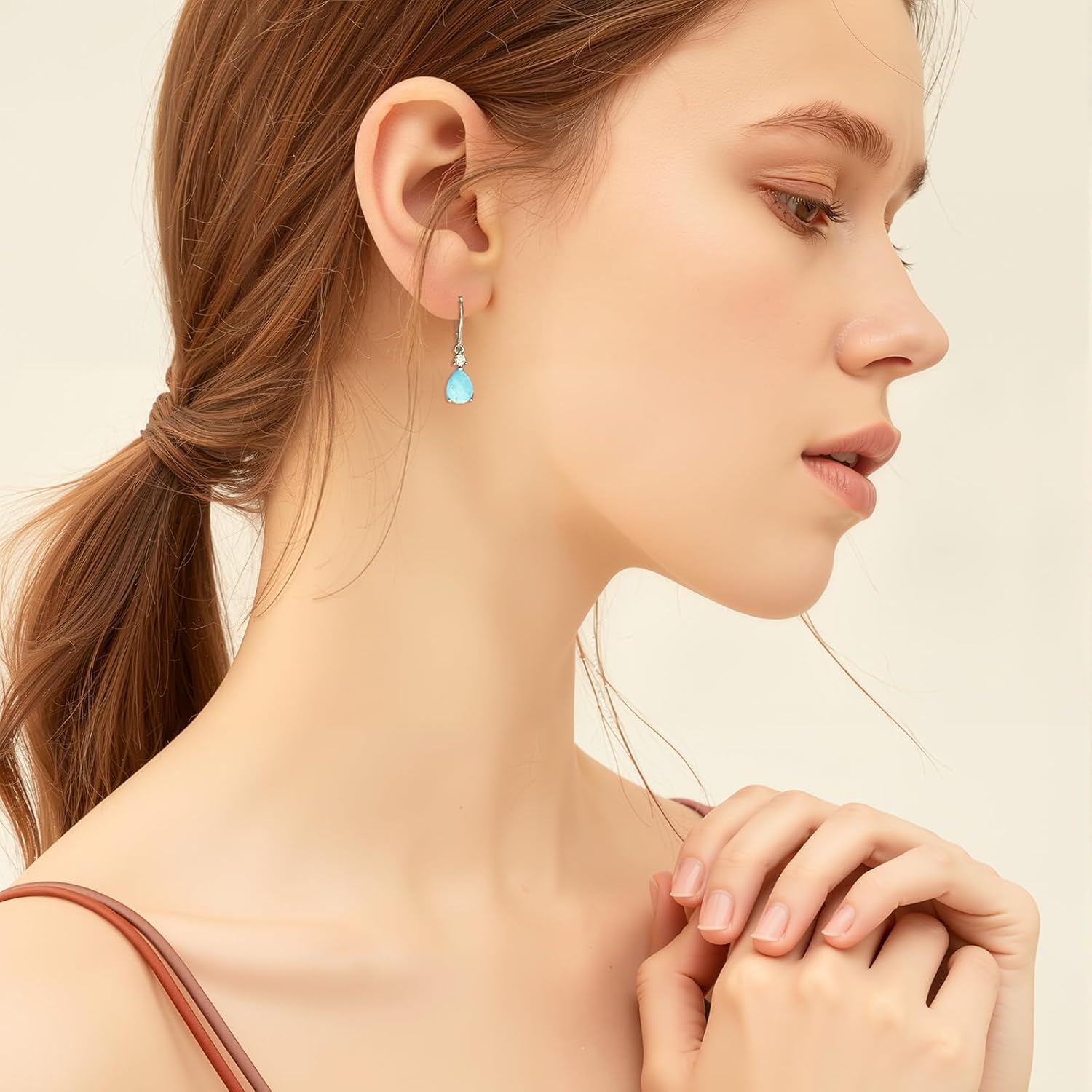 Larimar Dangle Earrings, 925 Sterling Silver Gemstone Larimar Drop Earrings for Women - Image 4